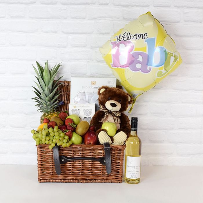 Newborn Essentials Gift Basket with Wine from New Jersey Baskets - New Jersey Delivery