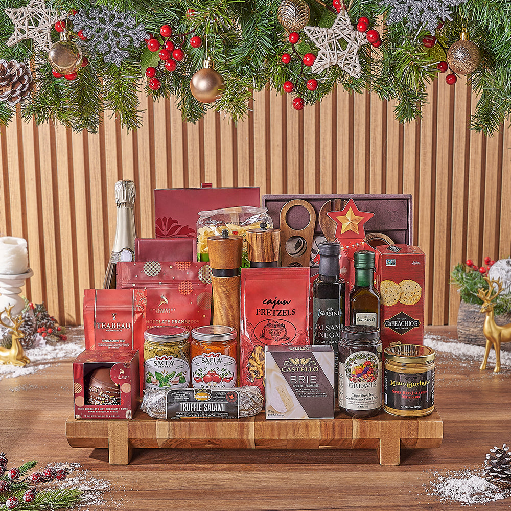 Opulent Christmas Champagne & Chocolate Gift Basket, christmas gift, christmas, champagne gift, champagne, sparkling wine gift, sparkling wine, cookie gift, cookie, pasta gift, pasta, New Jersey delivery