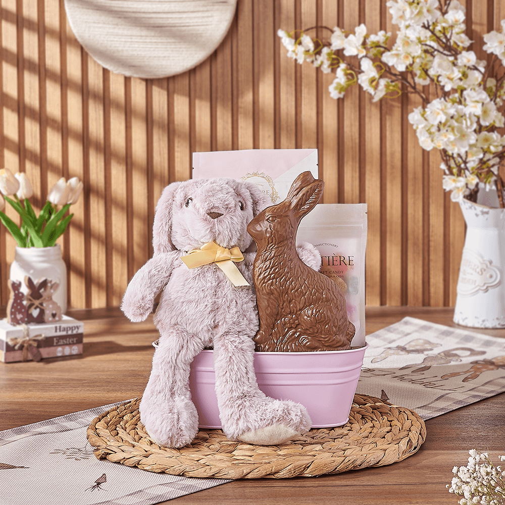 Pink Easter Bunny Gift Basket, chocolate gift, chocolate, easter gift, easter, New Jersey delivery
