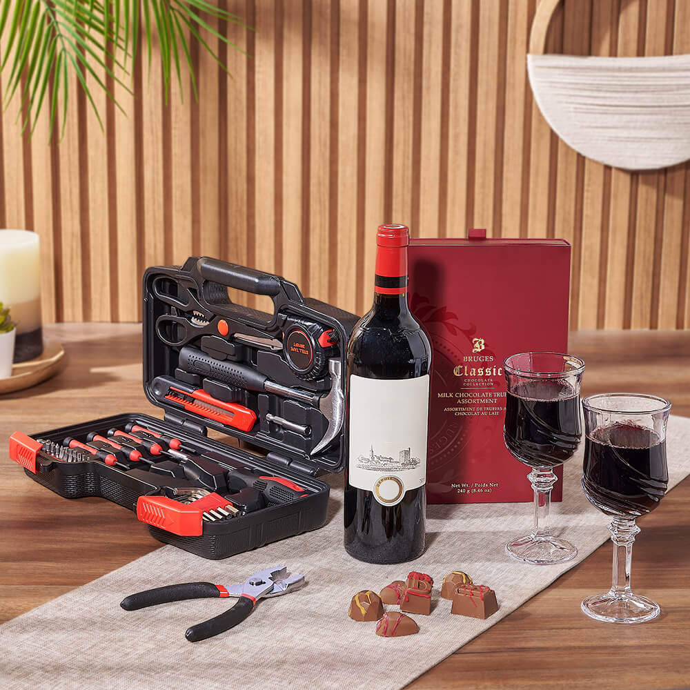 Practical Wine &amp; Tool Gift, wine gift, wine, tool gift, tools, chocolate gift, chocolate, New Jersey delivery