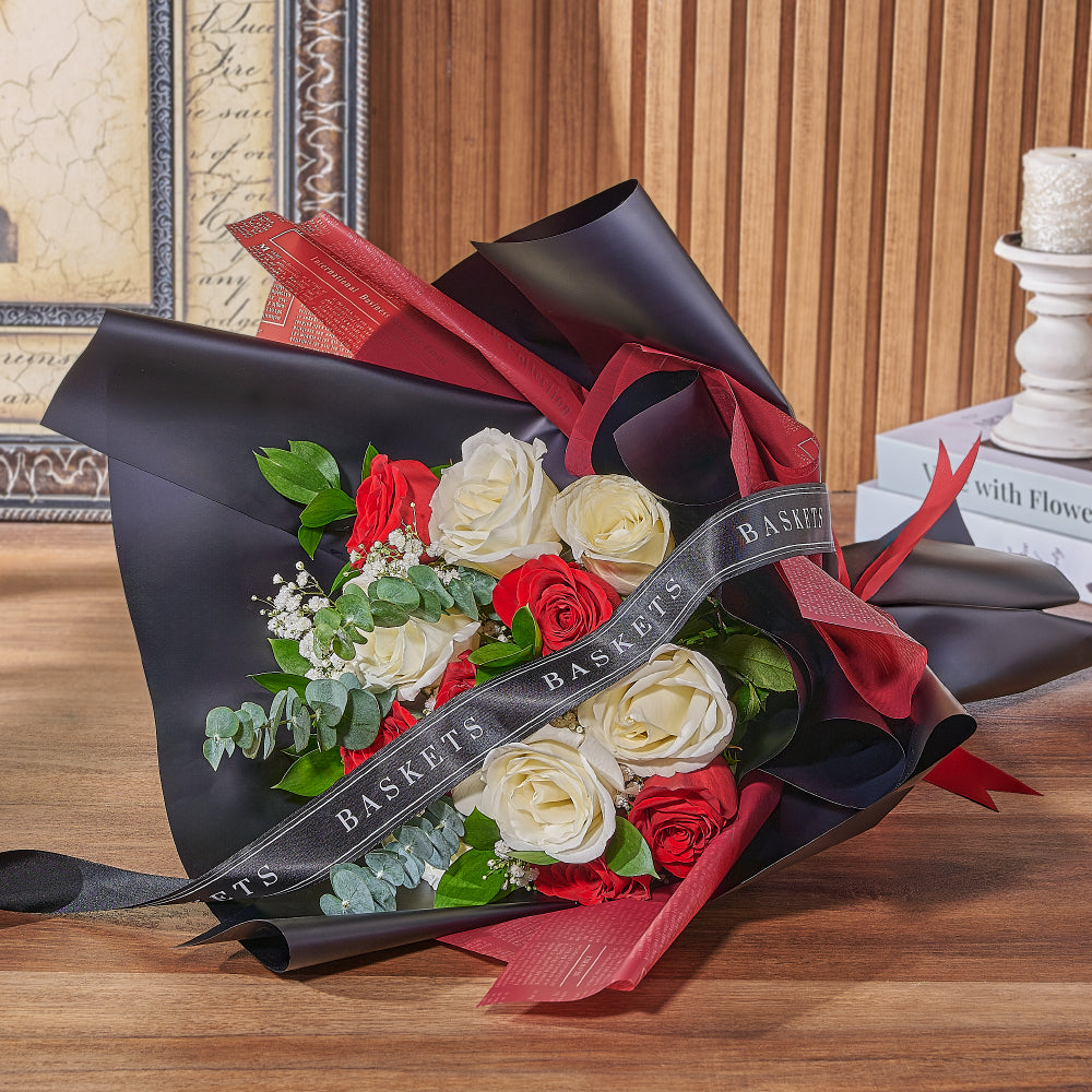 Red &amp; White Rose Bouquet, rose gift, rose, flower gift, flower, bouquet gift, bouquet, New Jersey delivery