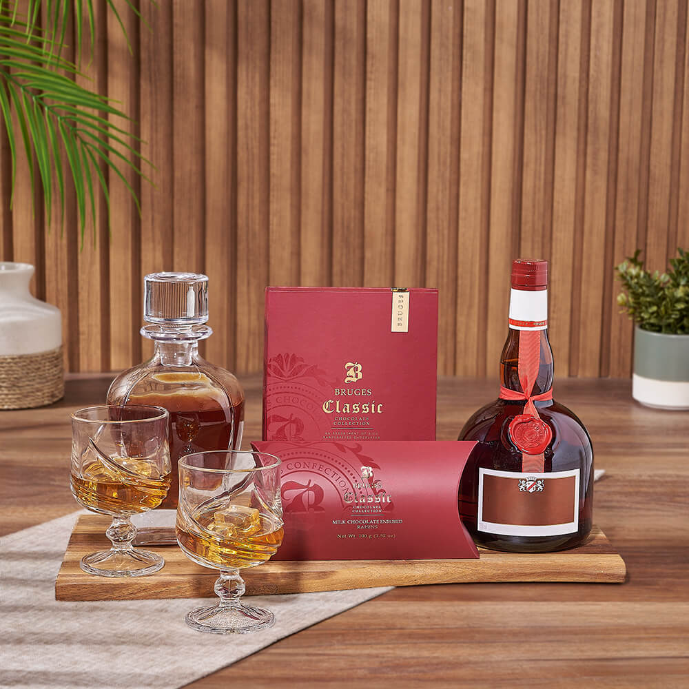 Refined Decanter &amp; Liquor Gift Set, liquor gift, liquor, decanter gift, decanter, chocolate gift, chocolate, New Jersey delivery