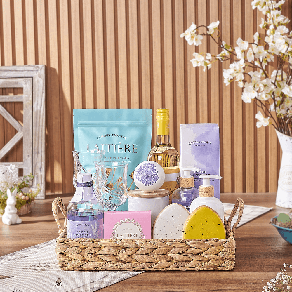 Relaxing Easter Spa & Wine Gift, spa gift, spa, wine gift, wine, easter gift, easter, New Jersey delivery