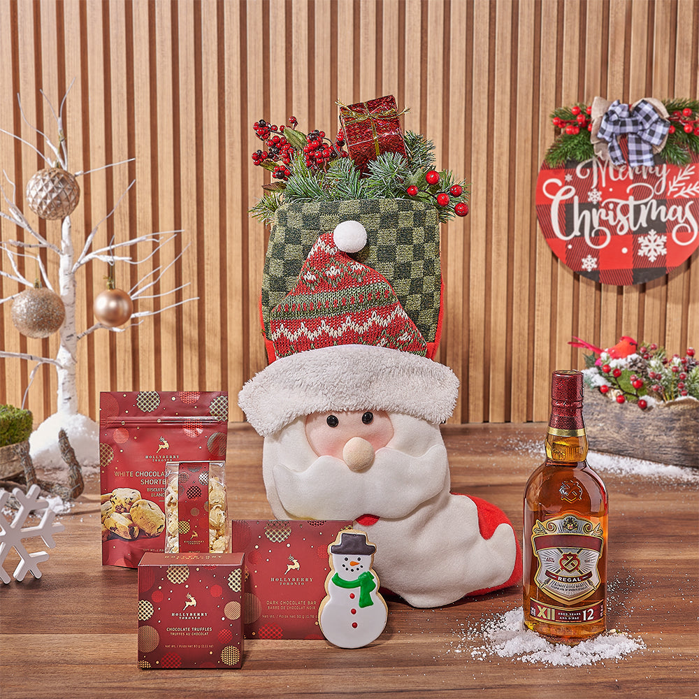 Santa Stocking &amp; Liquor Gift Set, liquor gift, liquor, Christmas gift, Christmas, chocolate gift, chocolate, cookie gift, cookie, New Jersey delivery