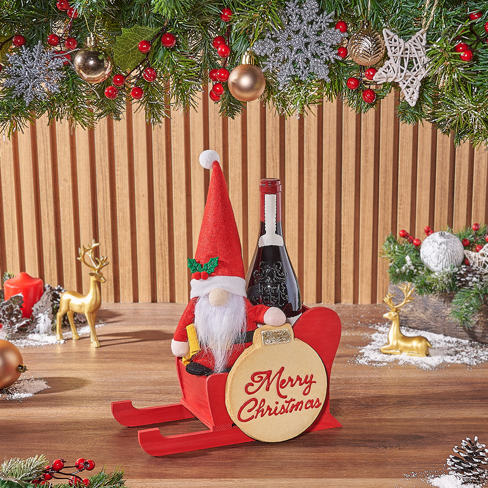 Wine and Ornament Christmas Basket – how the gift is presented