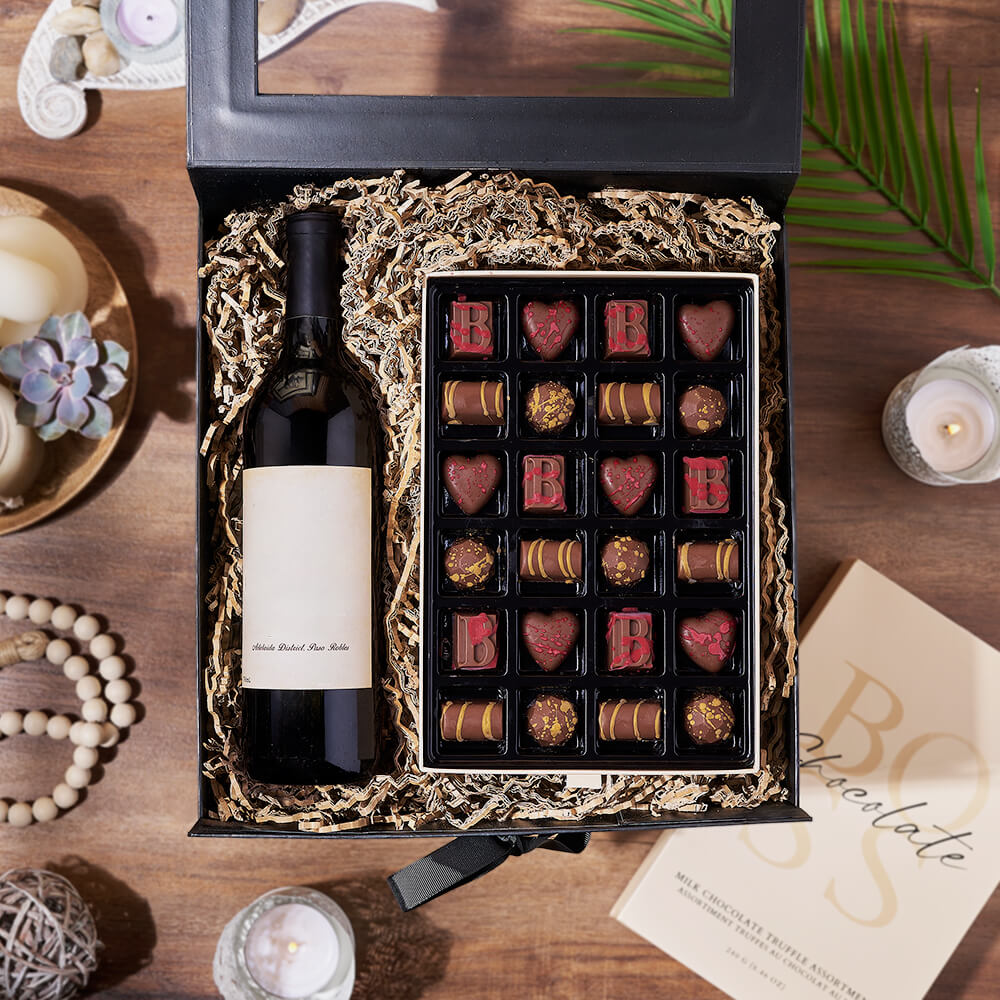 Wine with Milk Chocolate Truffle Assortment – how the gift is presented