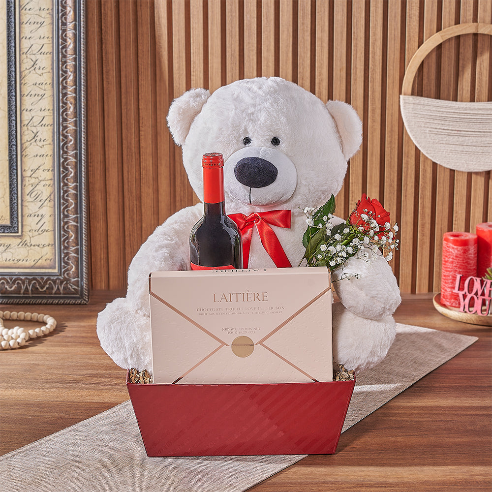 Swansea Valentine’s Day Basket, wine gift, wine, chocolate gift, chocolate, rose gift, rose, New Jersey delivery