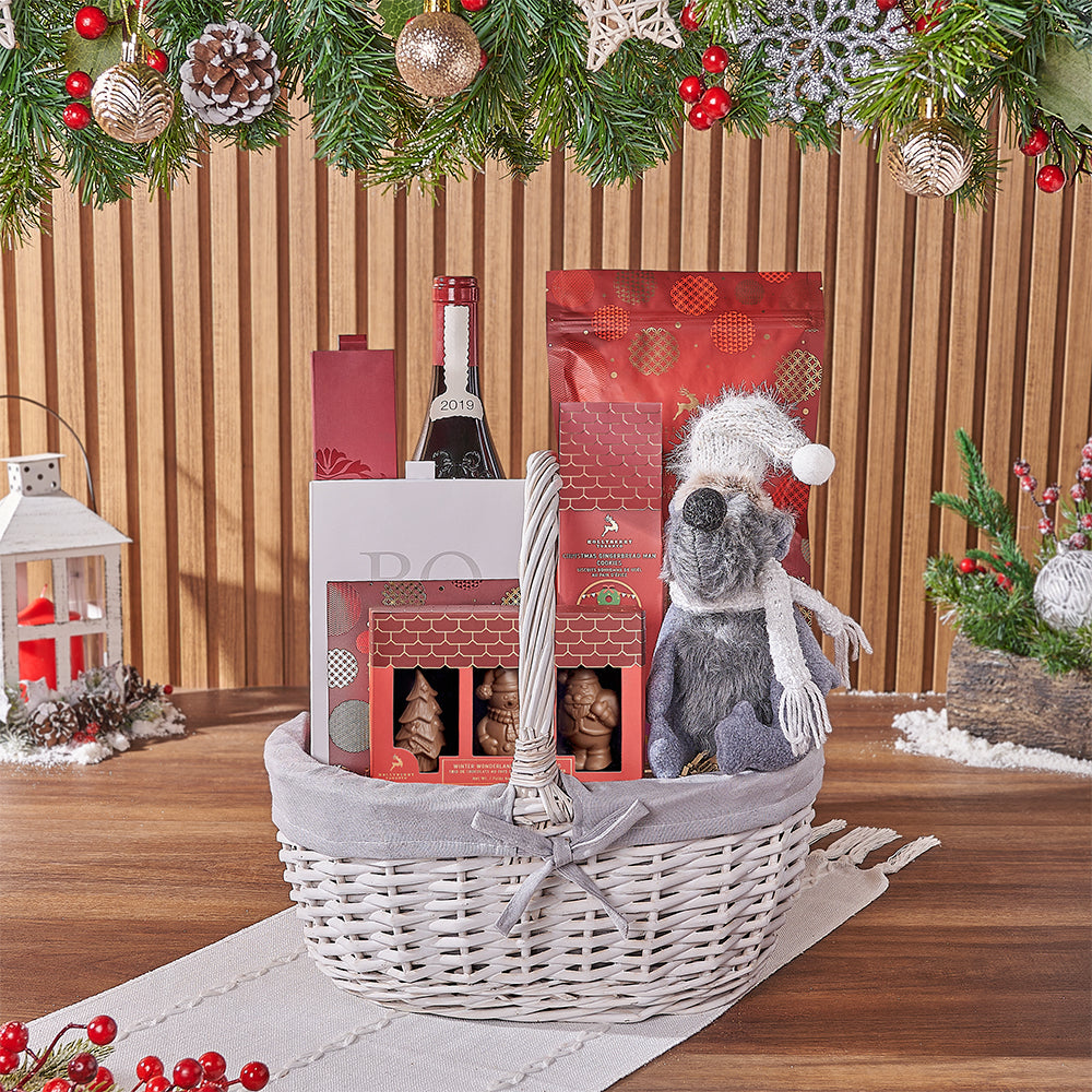 White Basket with Wine and Chocolate – how the gift is presented