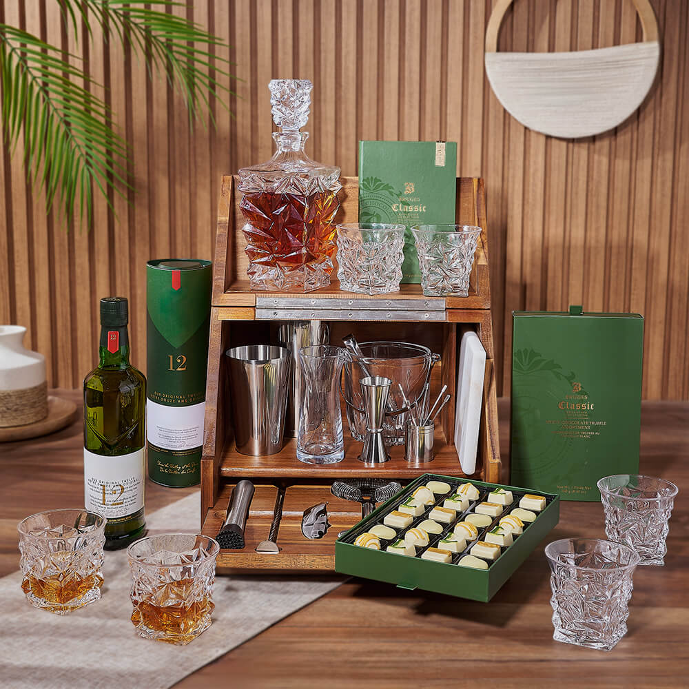 Indulge in the Sweet Table Top Bar Gift Set from New Jersey Baskets, a beautiful gift for anyone who loves to serve up drinks in style, New Jersey delivery 