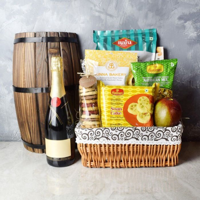 Champagne Diwali Treats Basket – how the gift is presented