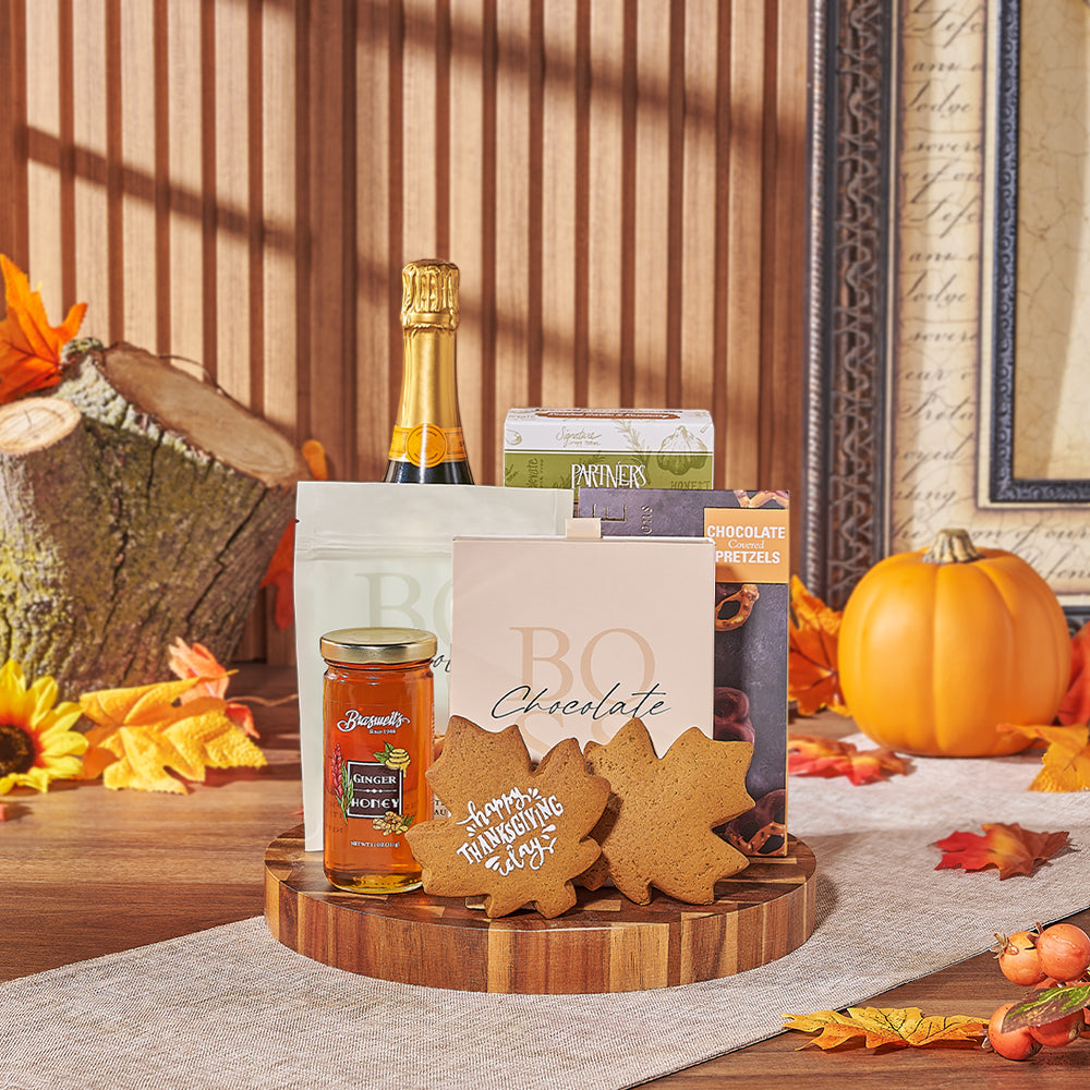 Thanksgiving Celebration &amp; Treats Basket, thanksgiving gift, thanksgiving, chocolate gift, chocolate, champagne gift, champagne, sparkling wine gift, sparkling wine, New Jersey delivery