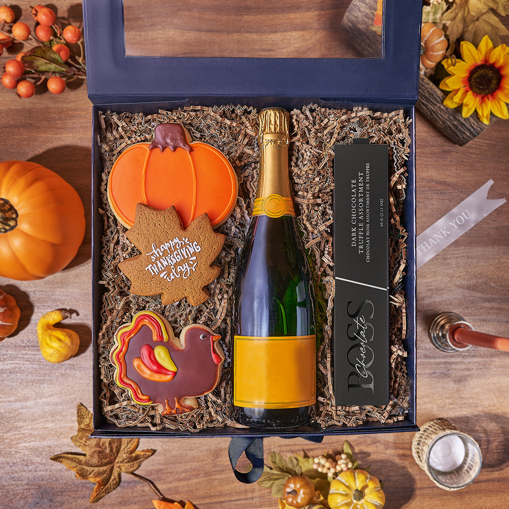 Thanksgiving Champagne &amp; Treat Box, champagne gift, champagne, sparkling wine gift, sparkling wine, cookie gift, cookie, thanksgiving gift, thanksgiving, New Jersey delivery