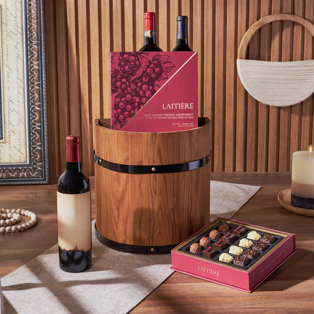 Trio Chocolates and Wine Basket – how the gift is presented