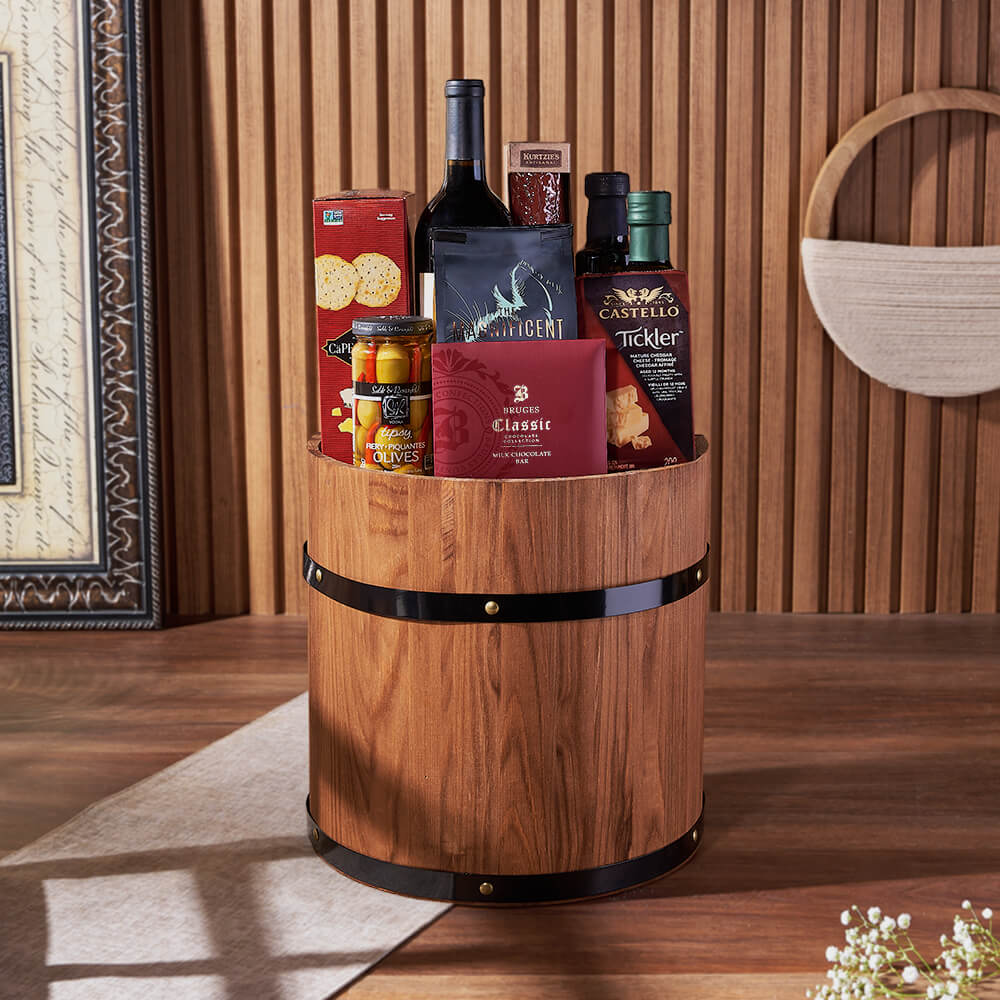 Ultimate Wine & Cheese Barrel, wine gift, wine, cheese gift, cheese, charcuterie gift, charcuterie, New Jersey delivery