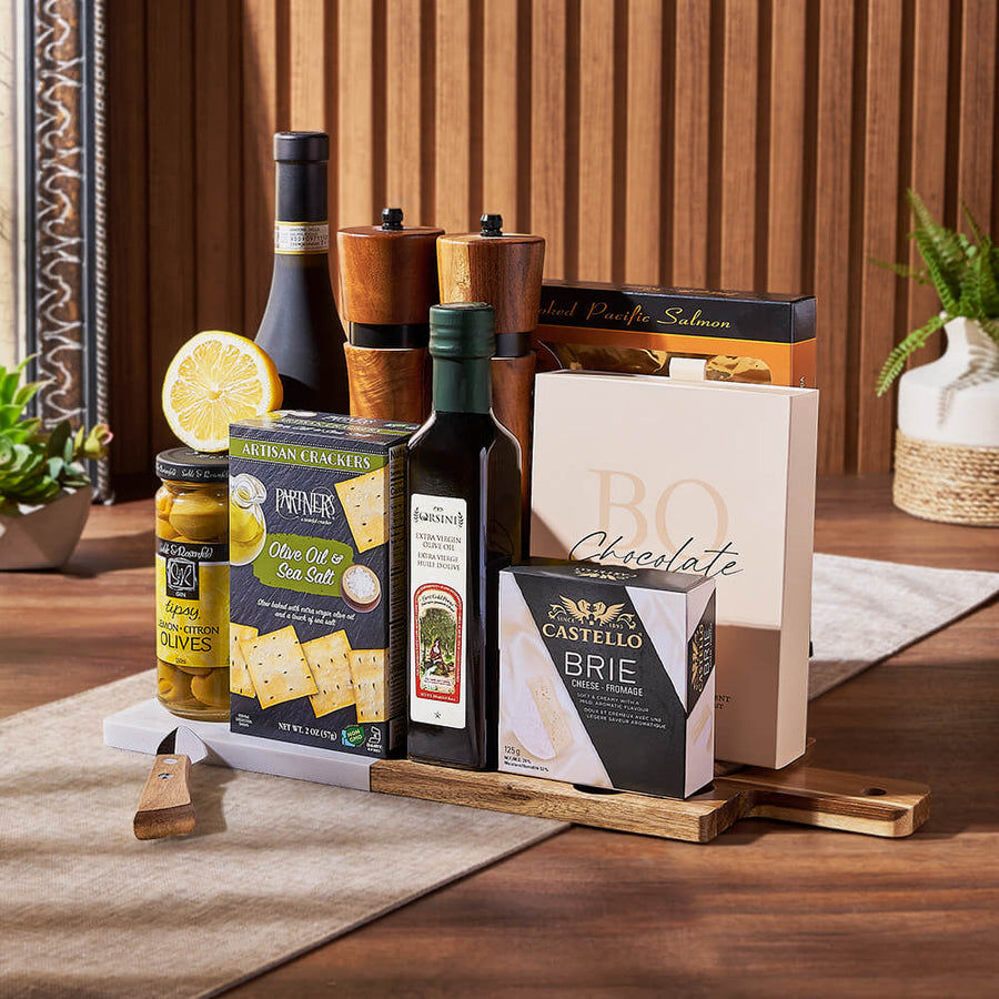 Vibrant Wine Gift Basket, wine gift, wine, seafood gift, seafood, cheese gift, cheese, New Jersey delivery