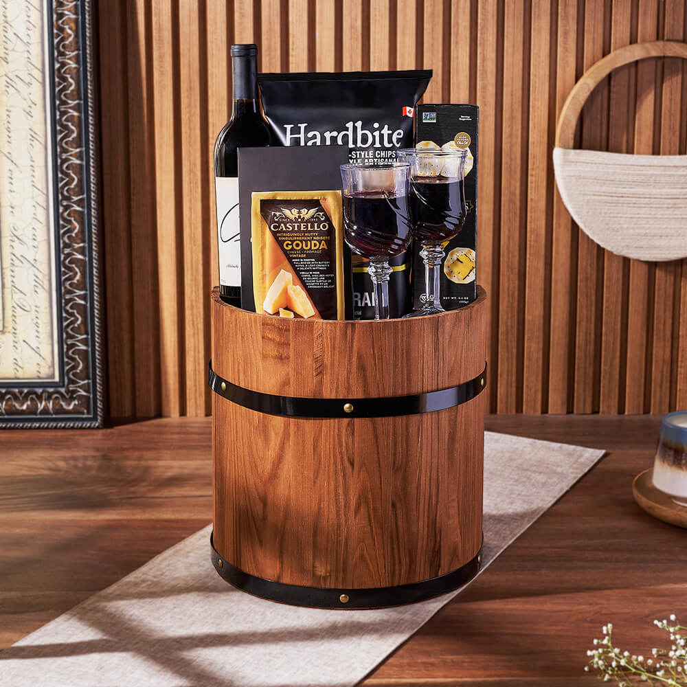 Wine &amp; Cheese Barrel, wine gift, wine, cheese gift, cheese, New Jersey delivery
