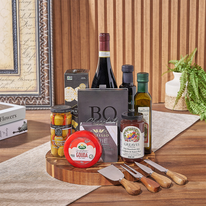 Wine & Cheeseboard Gift, wine gift, wine, chocolate gift, chocolate, cheese gift, cheese, charcuterie gift, charcuterie, New Jersey delivery