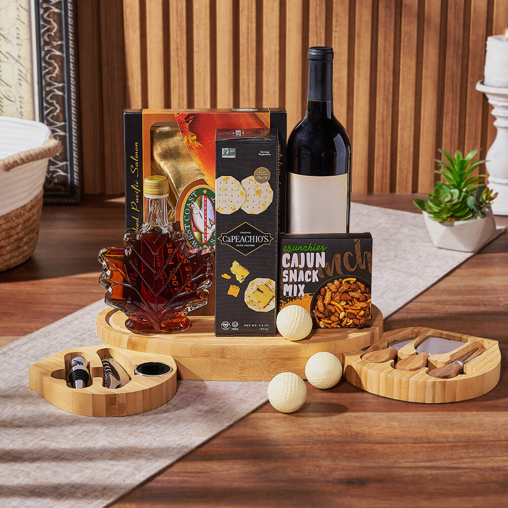 Wine &amp; Golf Cheese Board, wine gift, wine, salmon gift, salmon, seafood gift, seafood, golf gift, golf, New Jersey delivery