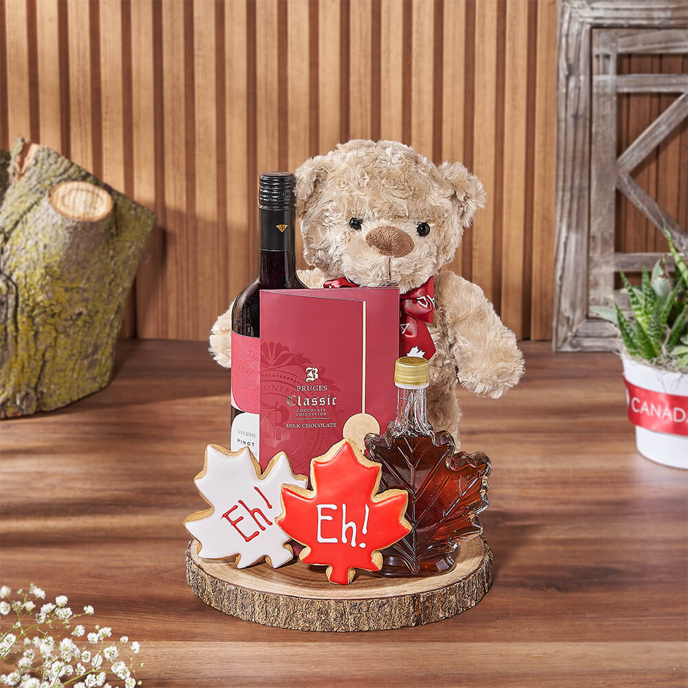 Wine &amp; Teddy Canada Day Gift, wine gift, wine, canada day gift, canada day, cookie gift, cookie, plush gift, plush, New Jersey delivery