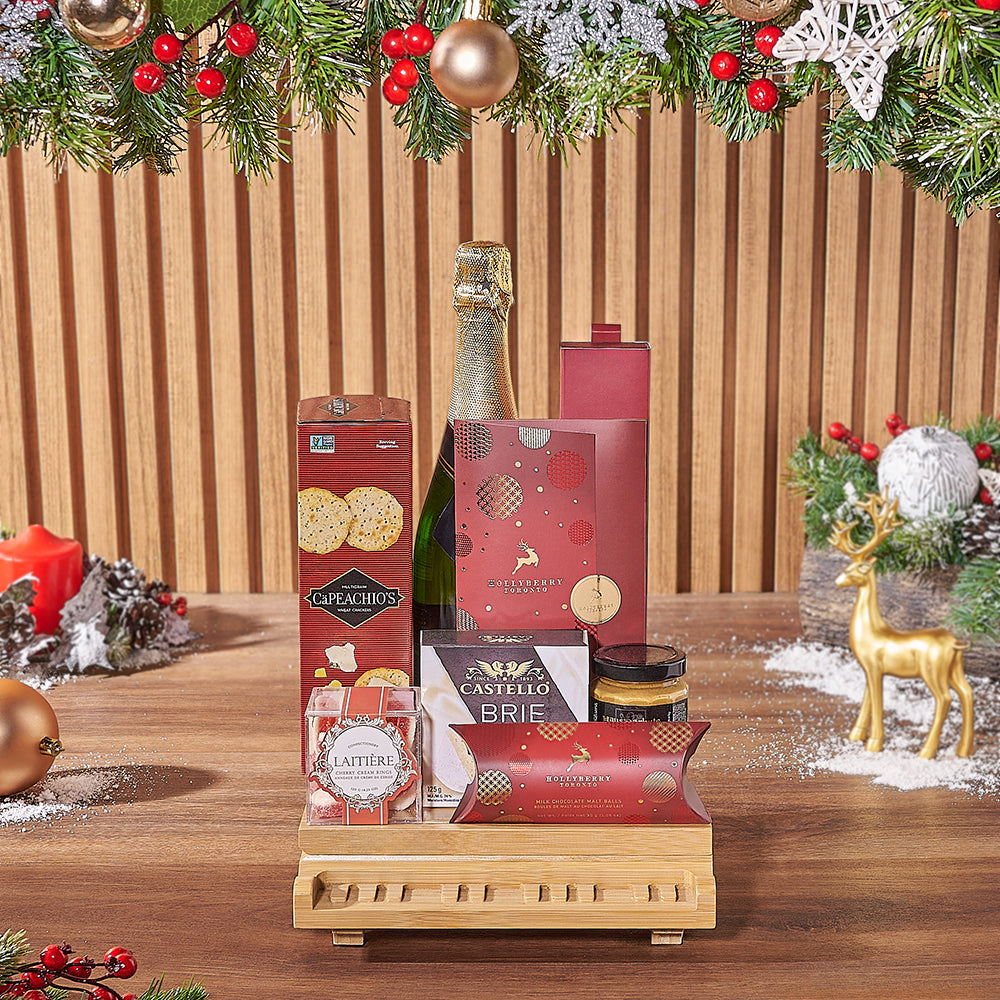 Yuletide Champagne &amp; Snack Basket, christmas gift, christmas, champagne gift, champagne, New Jersey delivery