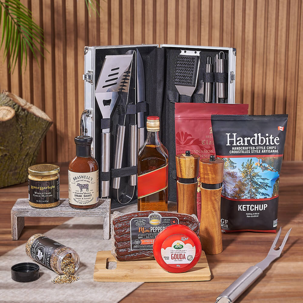 Custom New Year's Gift Baskets - Zesty Barbeque Grill Gift Set with Liquor