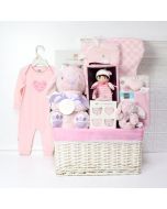 Pink Bunny Baby Basket, baby gift baskets, baby boy, baby gift, new parent, baby, champagne
