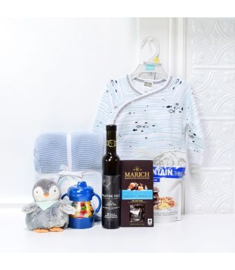Plush Penguin & Chocolates Baby Gift Basket, baby gift baskets, baby gifts, gift baskets
