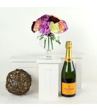 Color-Crazed Carnations Champagne & Flower Gift