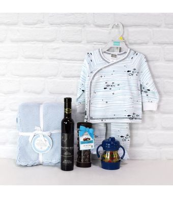 Baby Boy Blue Gift Basket with Wine, baby gift baskets, baby gifts, gift baskets
