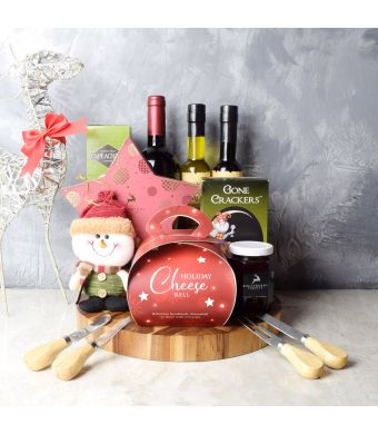 Christmas Cheeseball & Wine Gift Board, wine gift baskets, gourmet gifts, gifts