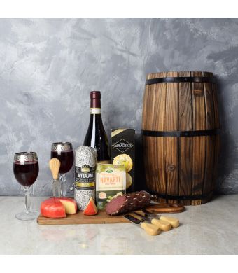 Cheese & Salami Gift Set with Wine, wine gift baskets, gourmet gift baskets, gift baskets, gourmet gifts
