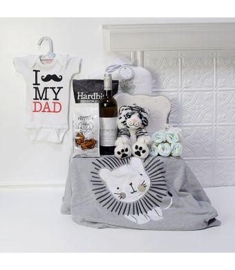 Proud Papa Comfort Basket, baby gift baskets, baby boy, baby gift, new parent, baby, champagne
