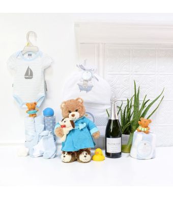 Baby Boy’s Bath Time Celebration Set, baby gift baskets, baby boy, baby gift, new parent, baby, champagne
