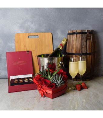 Bermondsey Valentine’s Day Gift Basket, champagne gift baskets, floral gift baskets, gift baskets, Valentine's Day gift baskets
