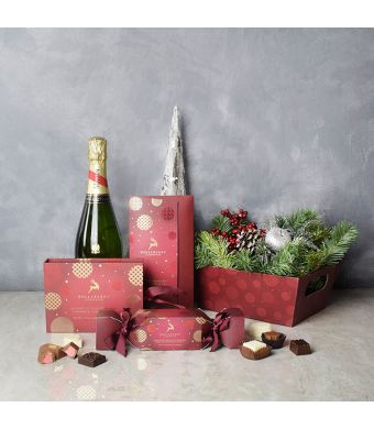 Christmas Joy Champagne Set, champagne gift baskets, Christmas gift baskets, gourmet gift baskets