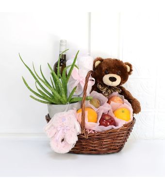 Apples & Aloe Baby Gift Basket with Wine, baby gift baskets, wine gift baskets