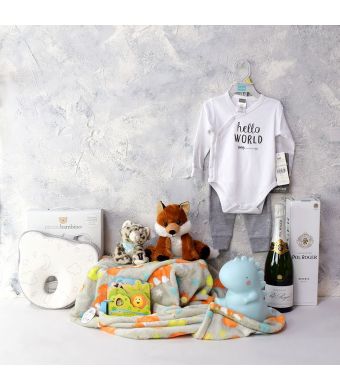 BABY'S PLAYTIME & NAPTIME GIFT SET WITH CHAMPAGNE, baby boy gift hamper, newborns, new parents