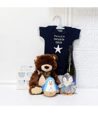 Baby Boy Champagne Set, baby gift baskets, baby boy, baby gift, new parent, baby toys