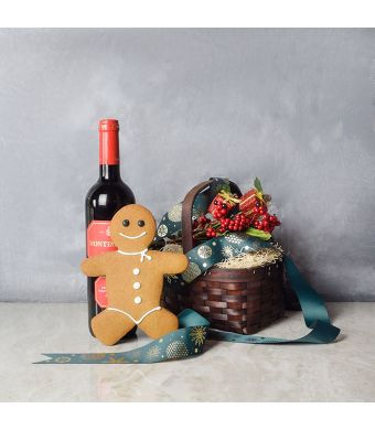 Gingerbread Man & Wine Gift Set, wine gift baskets, Christmas gift baskets, gourmet gift baskets