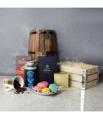 Coffee & Macaron Gift Crate, gourmet gift baskets, gourmet gifts, gifts